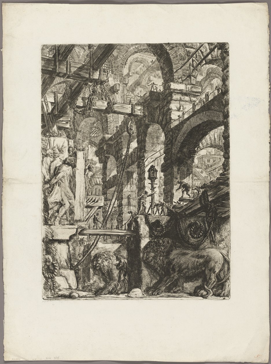 Die Löwen-Basreliefs, Platte 5 aus Imaginäre Gefängnisse von Giovanni Battista Piranesi