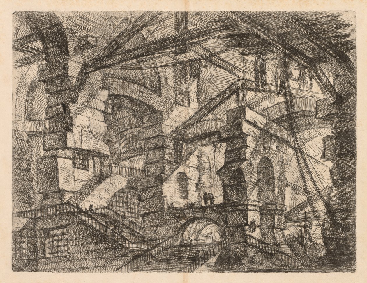 Die Gefängnisse: Eine Perspektive von Kolonnaden mit Zickzacktreppe von Giovanni Battista Piranesi