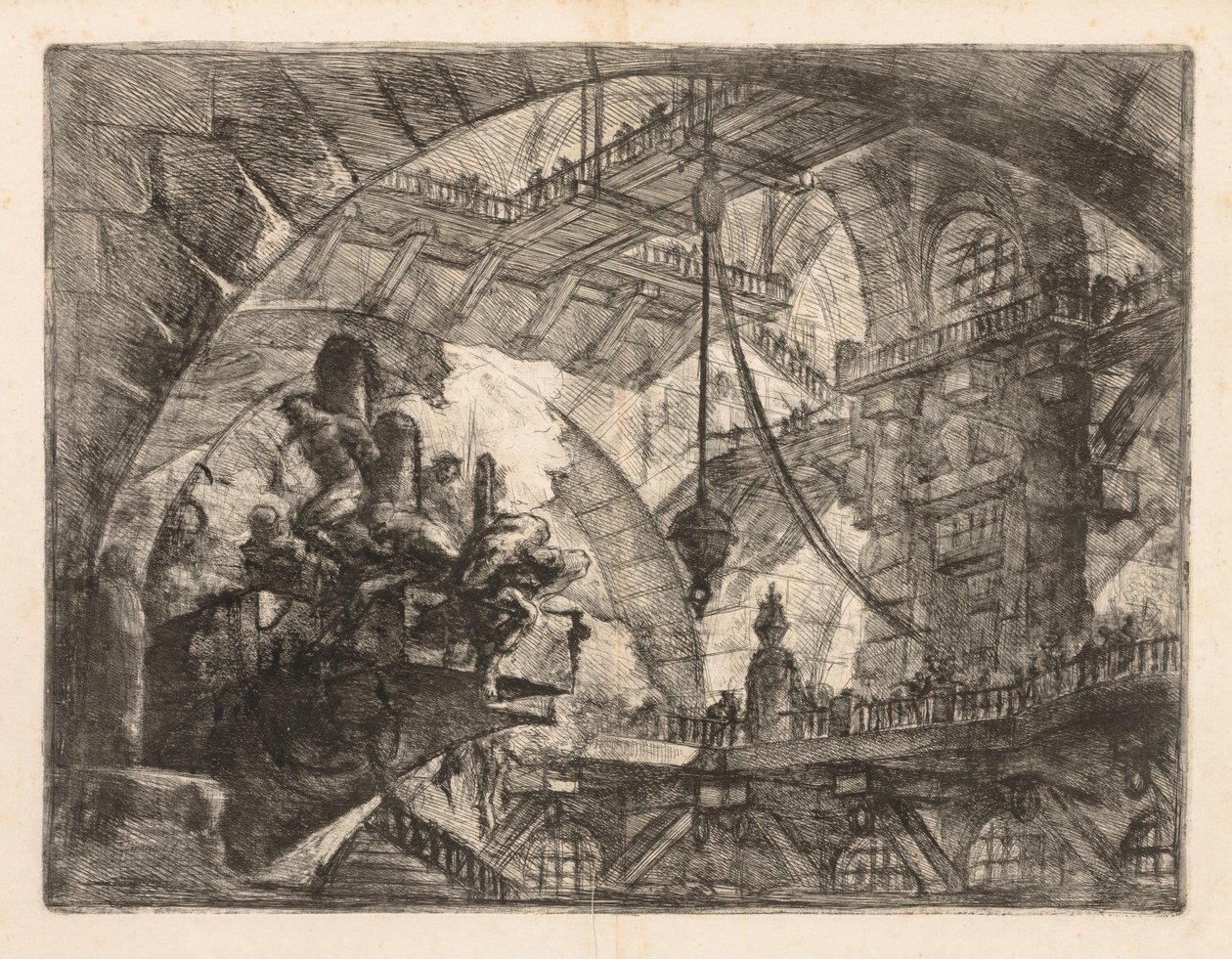 Die Gefängnisse: Eine riesige Galerie mit einer Gruppe von Gefangenen von Giovanni Battista Piranesi