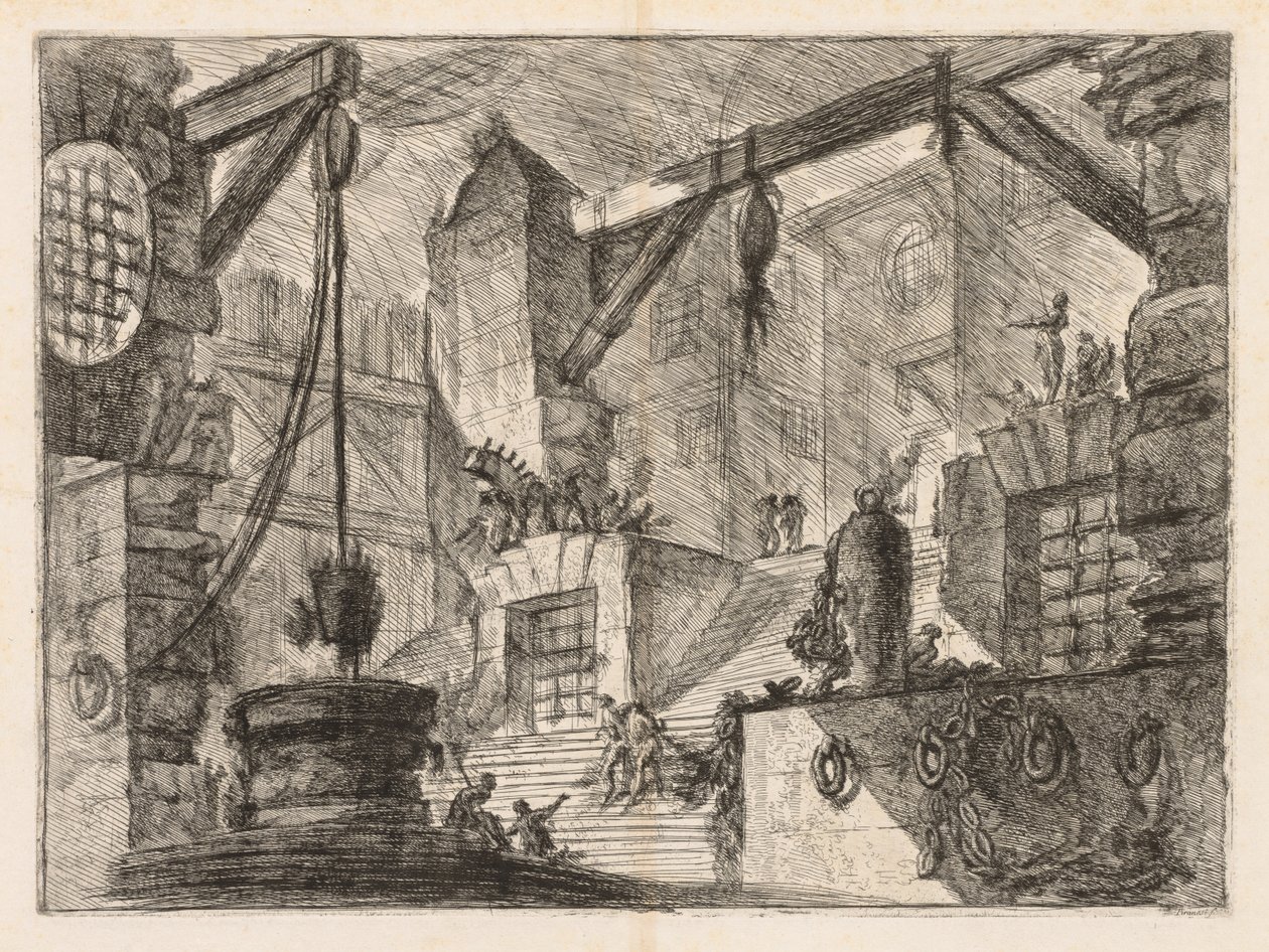 Die Gefängnisse: Kolonnadierter Innenraum mit breiter Treppe, 1745-1750 von Giovanni Battista Piranesi
