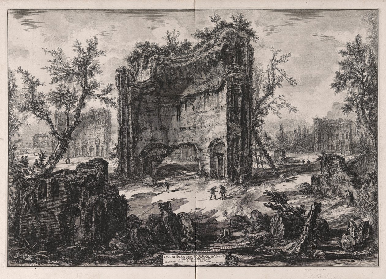 Ansicht der Überreste der Gebäude im zweiten Stock der Thermen des Titus, aus Ansichten von Rom von Giovanni Battista Piranesi