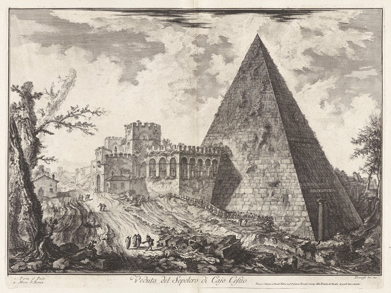 Ansicht des Pyramiden-Grabes von Caius Cestius, aus Vedute di Roma von Giovanni Battista Piranesi