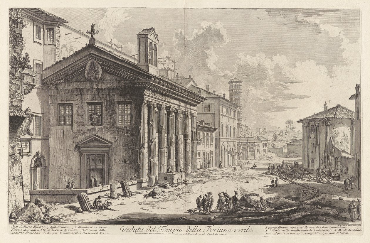 Ansicht des Tempels der Fortuna Virilis. Heute die armenische Kirche Santa Maria Egizziaca (heute als Tempel des Portunus angesehen), aus Vedute di Roma (Ansichten von Rom) von Giovanni Battista Piranesi