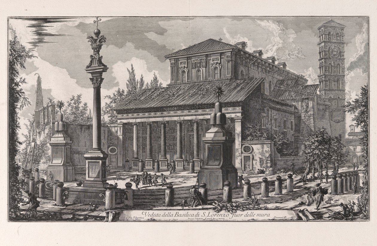 Ansicht der Basilika San Lorenzo fuori delle Mura, aus Vedute di Roma von Giovanni Battista Piranesi