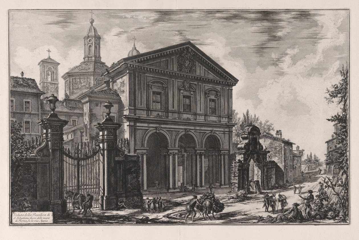 Ansicht der Basilika San Sebastiano fuori le mura in Rom, an der Via Appia von Giovanni Battista Piranesi