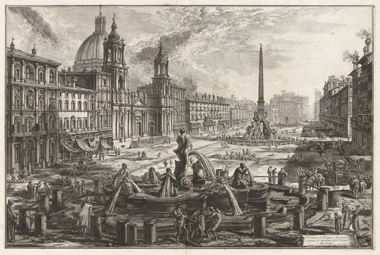 Ansicht der Piazza Navona über den Ruinen des Circus Agonalis, aus Vedute di Roma von Giovanni-Battista Piranesi