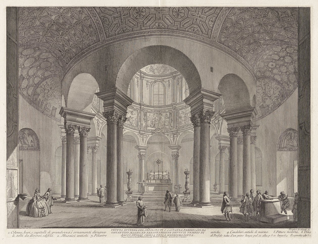 Innere Ansicht des Grabmals von S. Costanza, erbaut von Konstantin dem Großen, und fälschlicherweise als Tempel des Bacchus bezeichnet, heute Kirche der gleichen Heiligen von Giovanni Battista Piranesi