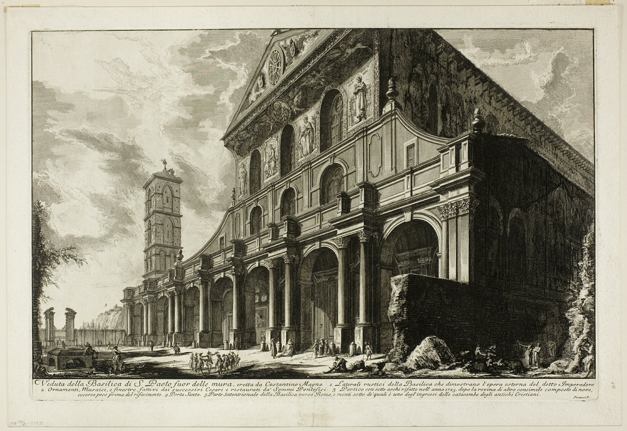 Ansicht der Basilika S. Paolo fuori delle Mura [St. Paul vor den Mauern], erbaut von Konstantin dem Großen, aus Ansichten von Rom von Giovanni Battista Piranesi