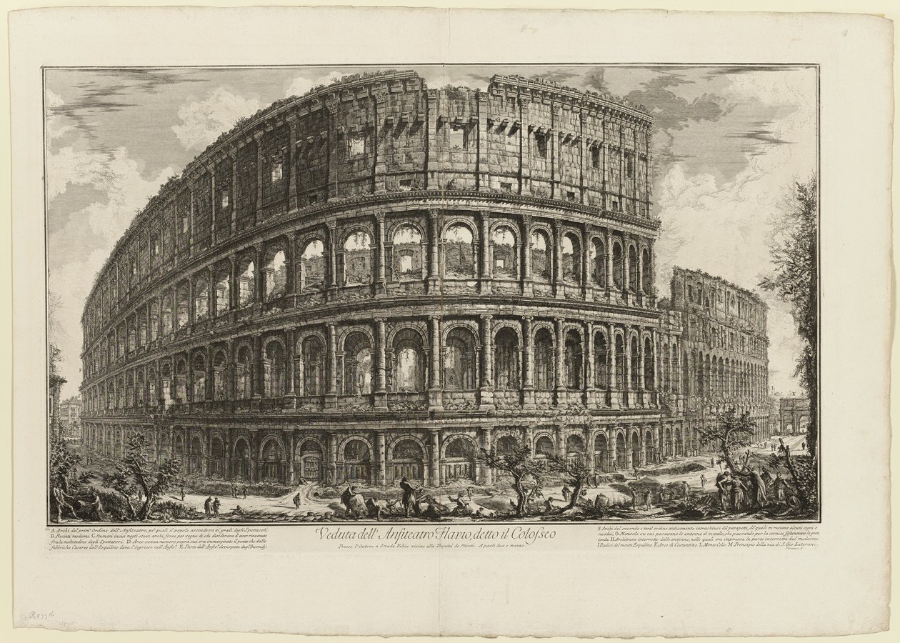 Ansicht des Flavischen Amphitheaters, genannt das Kolosseum, aus Ansichten von Rom von Giovanni Battista Piranesi