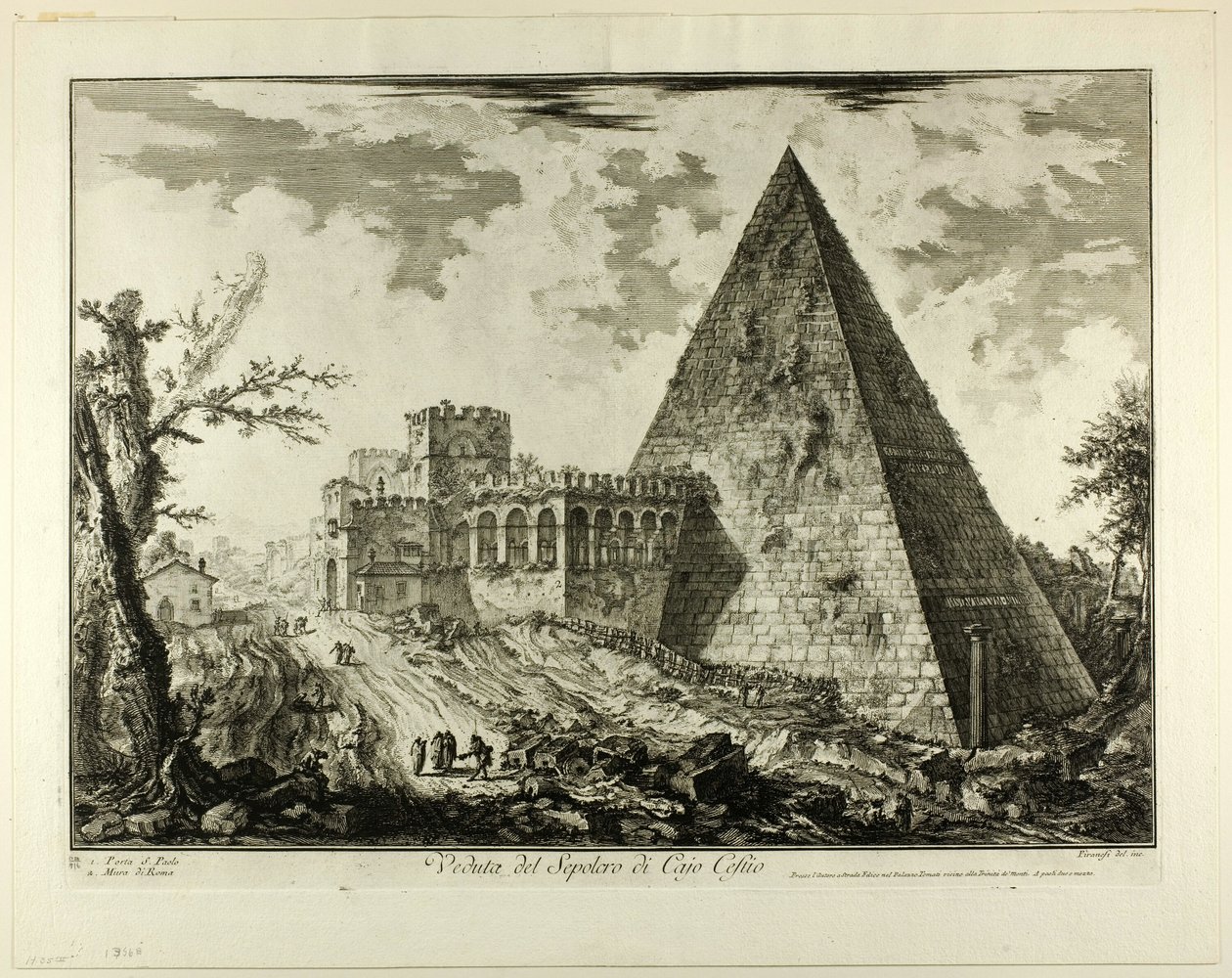 Blick auf das pyramidenförmige Grab von Cestius, aus Ansichten von Rom von Giovanni Battista Piranesi