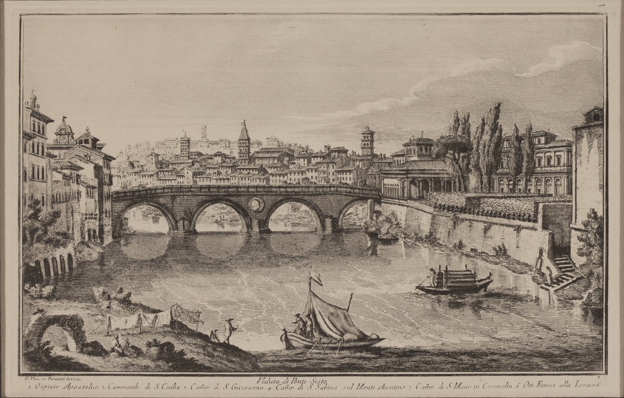 Ansicht der Sisto-Brücke, ca. 1778-92 (Radierung) von Giovanni Battista Piranesi