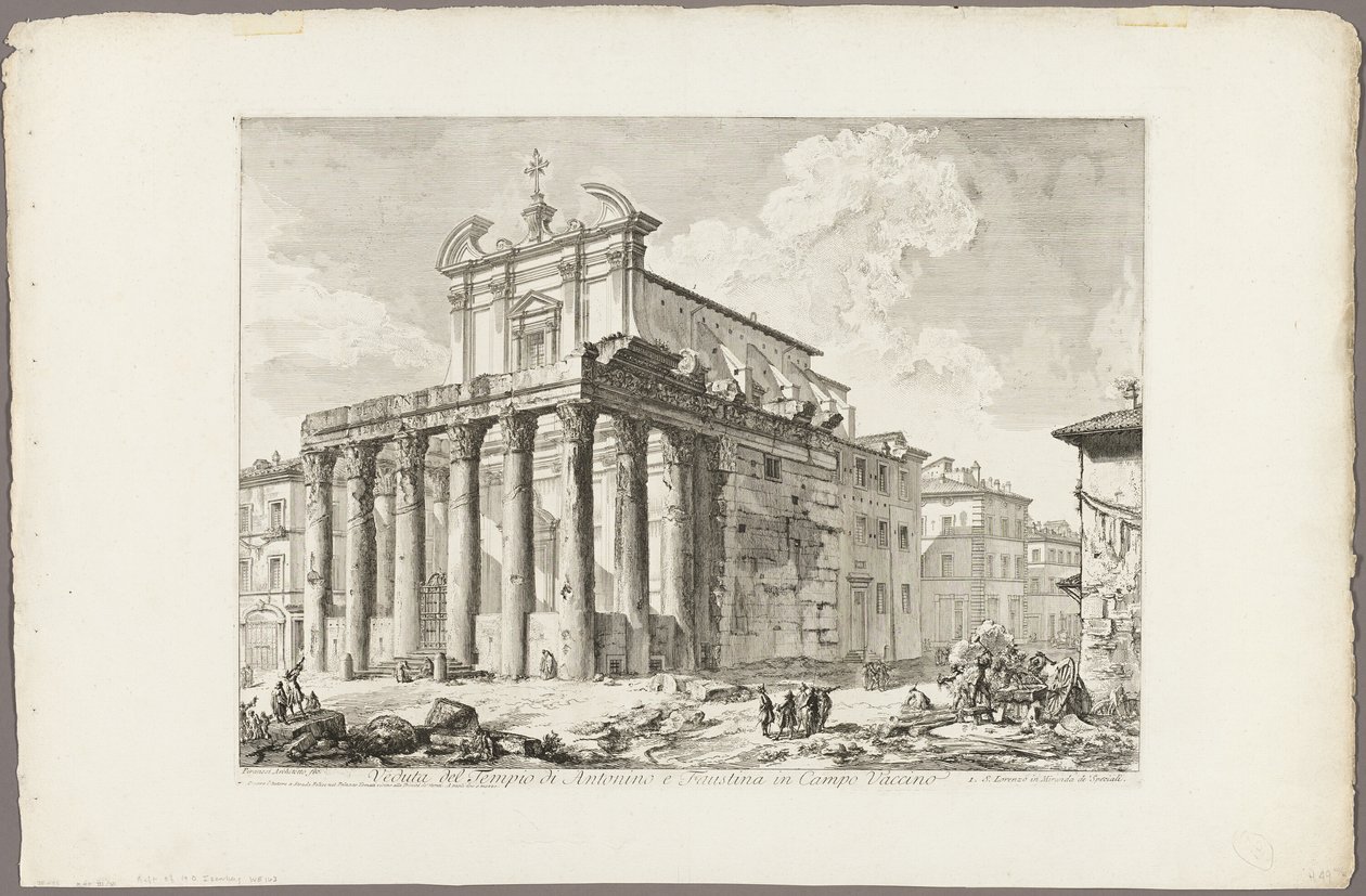 Ansicht des Tempels von Antoninus und Faustina im Forum Romanum, aus Ansichten von Rom von Giovanni Battista Piranesi