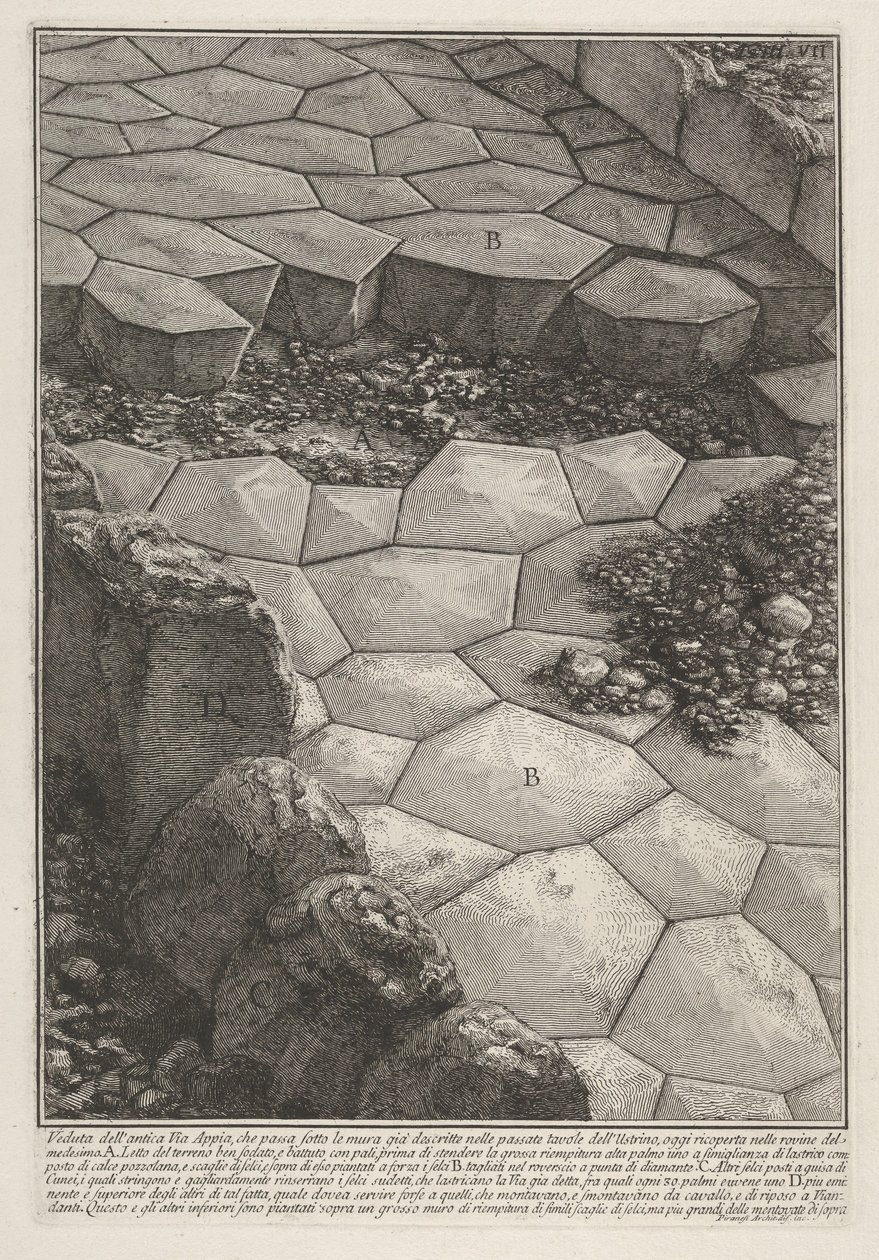 Ansicht des Steinpflasters der Via Appia, aus „Le Antichità Romane“ von Giovanni Battista Piranesi