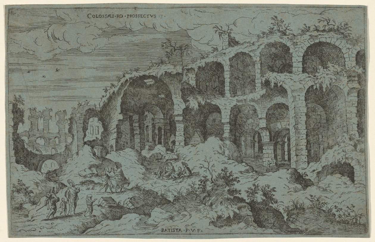 Colossaei. Ro. Prospectus. 3 (Dritte Ansicht des Kolosseums in Rom) von Giovanni Battista Pittoni, after Hieronymus Cock