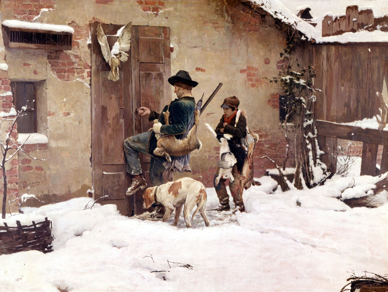 Zurück von der Jagd. Gemälde von G. Quadrone. 1890 Mailand von Giovanni Battista Quadrone