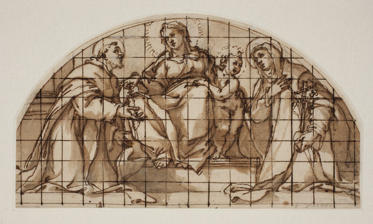 Lunette mit der Madonna und dem Kind mit den Heiligen Franziskus von Assisi und Katharina von Siena von Giovanni Battista Ricci
