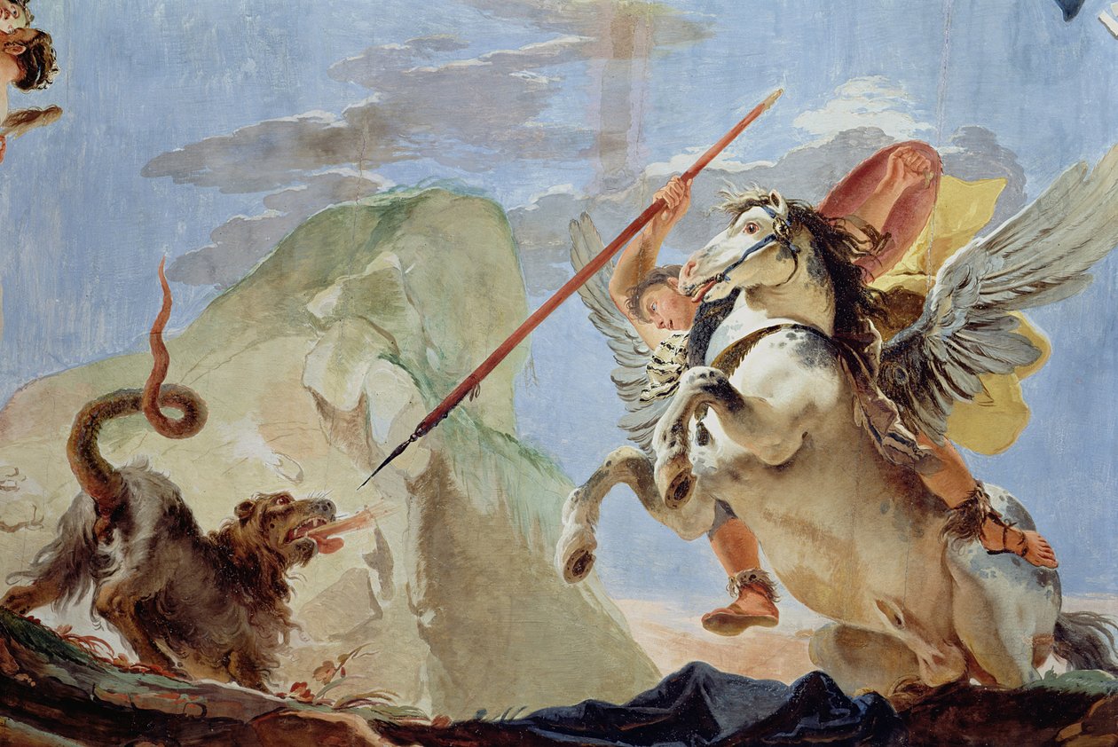 Bellerophon, reitend auf Pegasus, tötet die Chimäre, Detail der Decke Fresko von Giovanni Battista Tiepolo