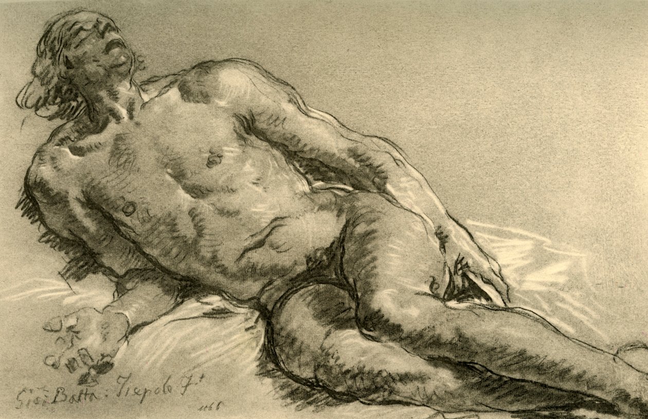 Liegender Akt, der obere Teil des Körpers teilweise erhoben, 1752, 1928 von Giovanni Battista Tiepolo