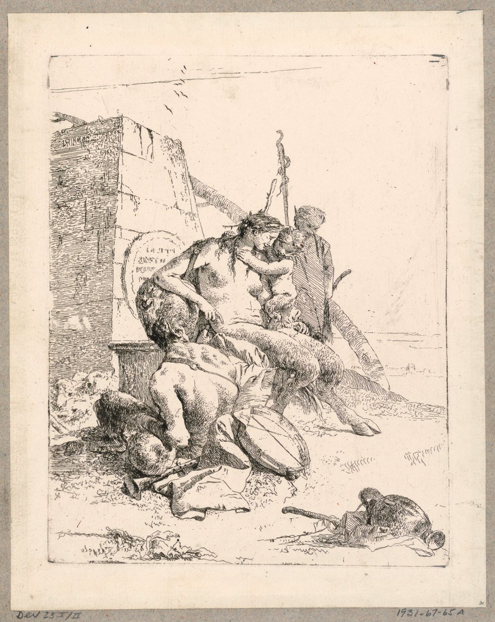 Satyrfamilie mit einem Obelisken, Platte 11 aus den Scherzi di Fantasia von Giovanni Battista Tiepolo
