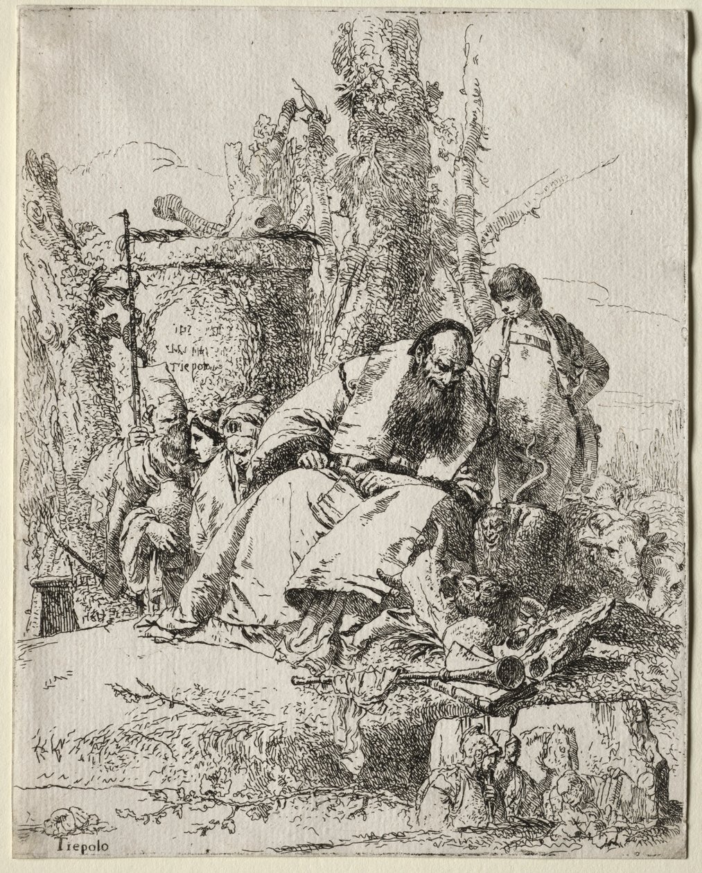 Scherzi: sitzender Magier, Junge und vier Figuren, 1735-40 von Giovanni Battista Tiepolo