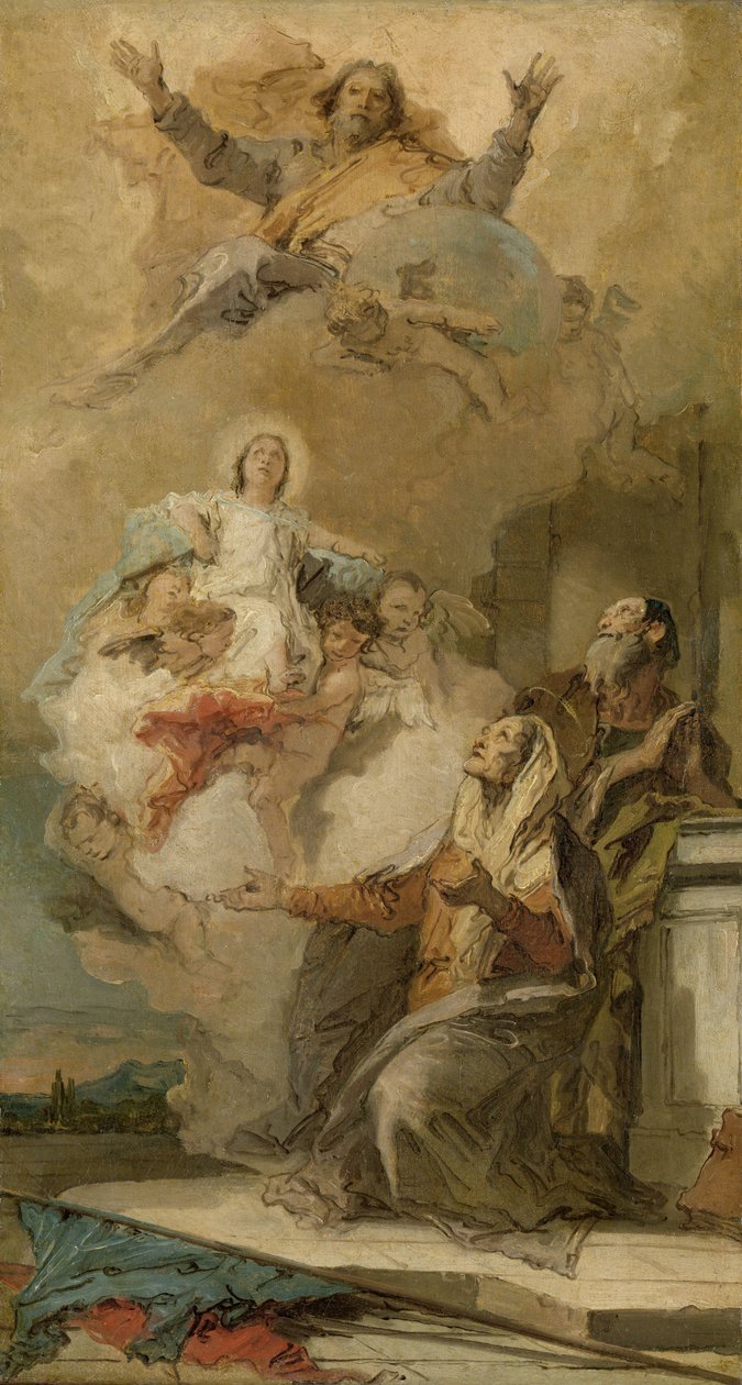 Die Unbefleckte Empfängnis (Joachim und Anna empfangen die Jungfrau Maria von Gott dem Vater) von Giovanni Battista Tiepolo