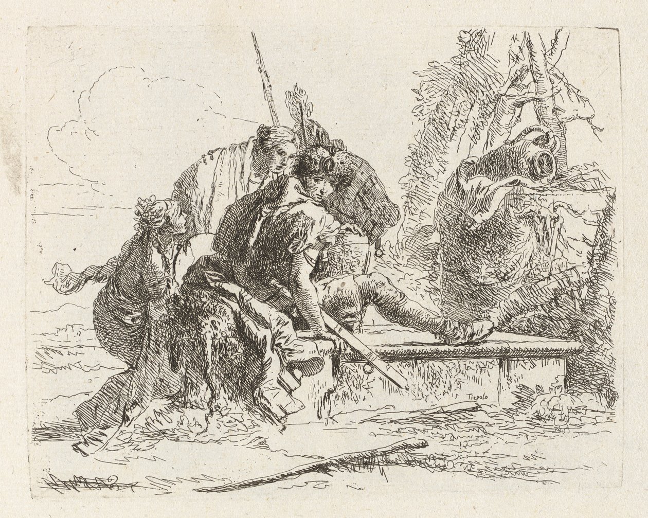 Zwei Soldaten und zwei Frauen, aus Vari capricci (Verschiedene Capriccios) von Giovanni Battista Tiepolo