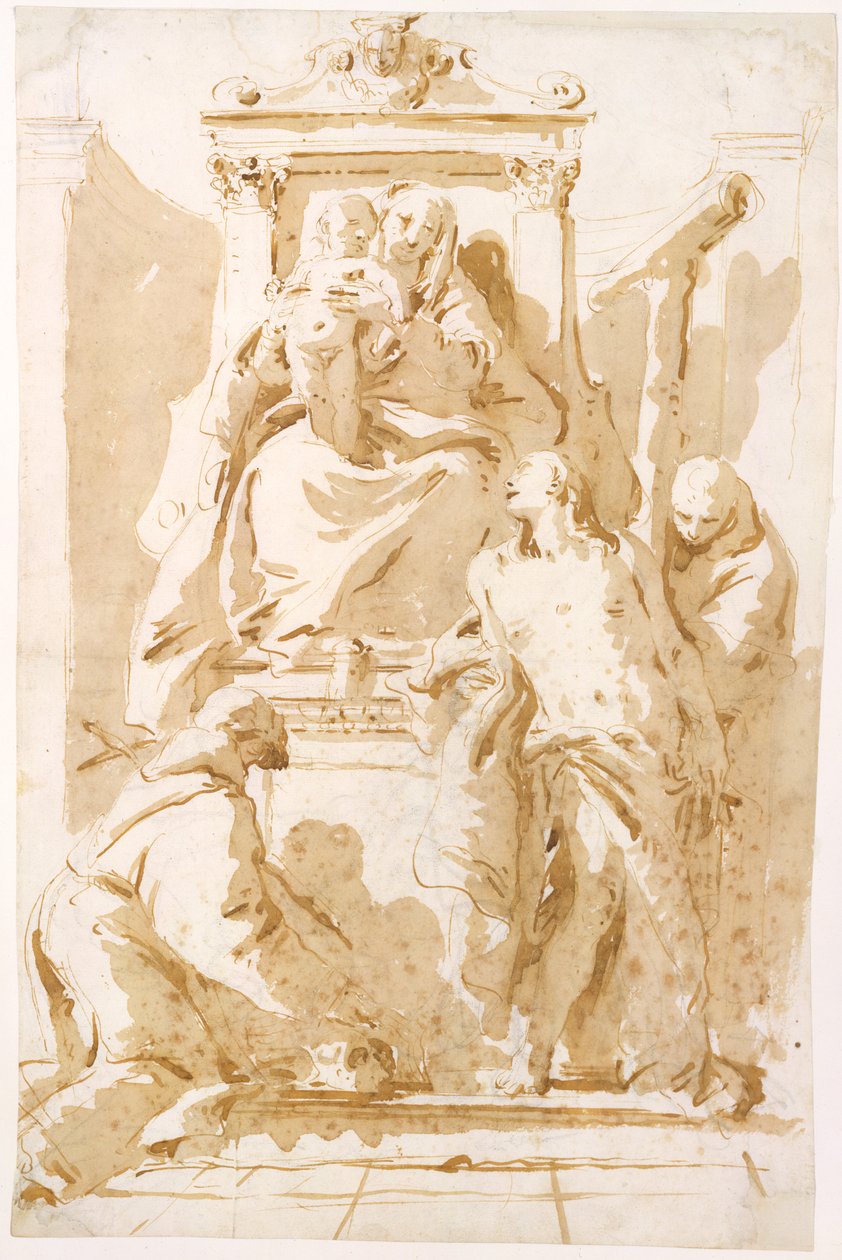 Jungfrau und Kind mit Heiligem Johannes vom Kreuz (?), Heiligem Sebastian und Heiligem Peter von Alcantara von Giovanni Battista Tiepolo