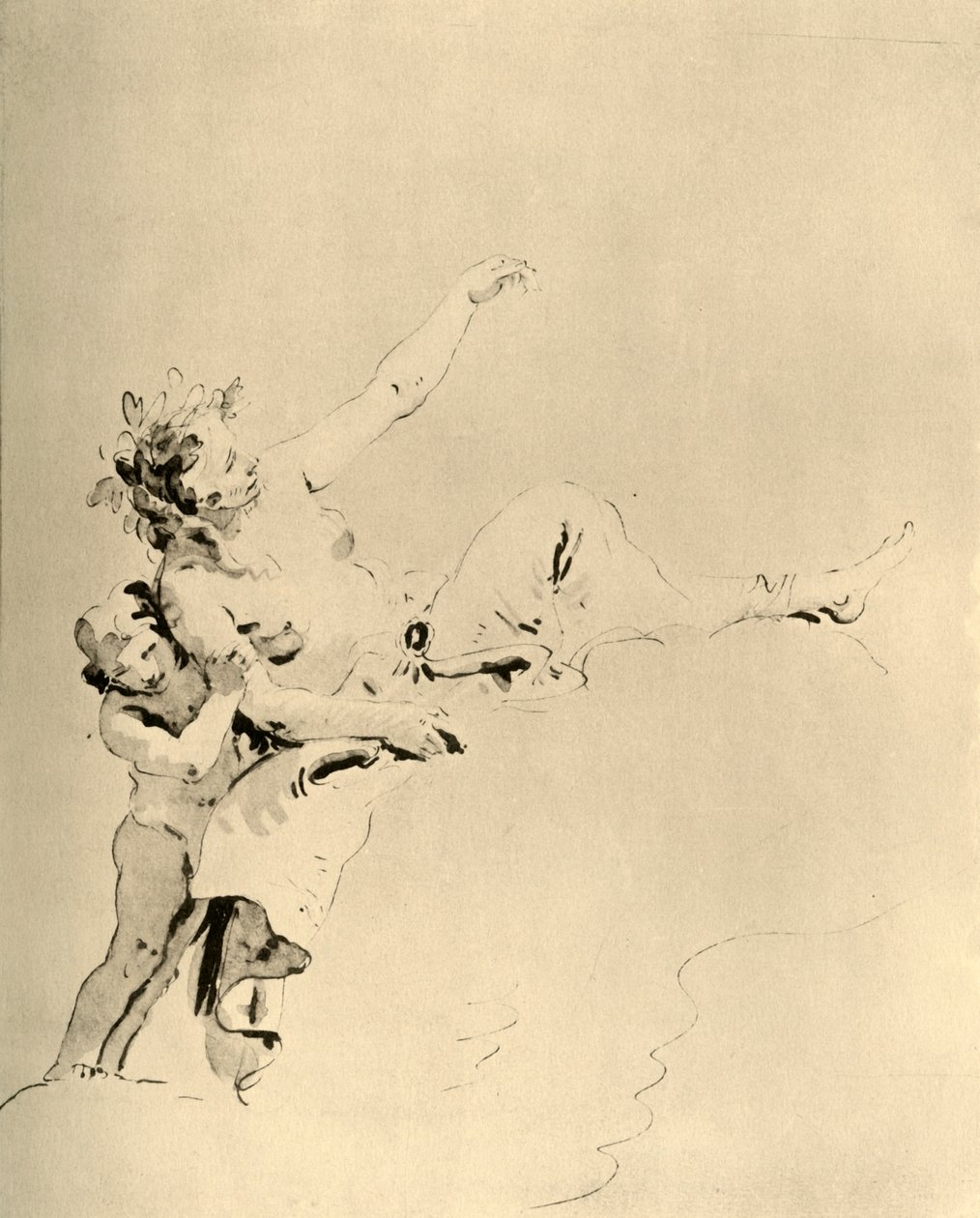 Frau ruht auf Wolken und wird von einem Amor unterstützt, Mitte des 18. Jahrhunderts, 1928 von Giovanni Battista Tiepolo