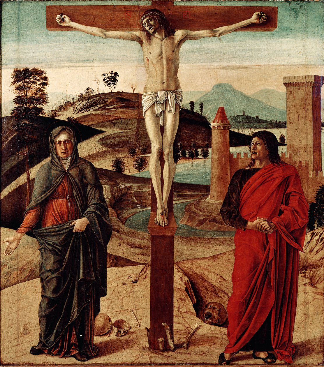 Kalvarienberg oder Kreuzigung. Gemälde von Giovanni Bellini, genannt il Giambellino (1432-1516). Maße: 71x63cm. Florenz, Sammlung Contini Bonacossi von Giovanni Bellini