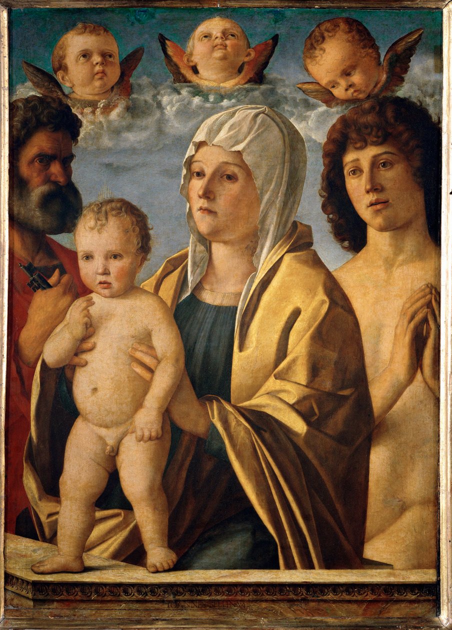 Madonna und Kind zwischen den Heiligen Petrus und Sebastian von Giovanni Bellini