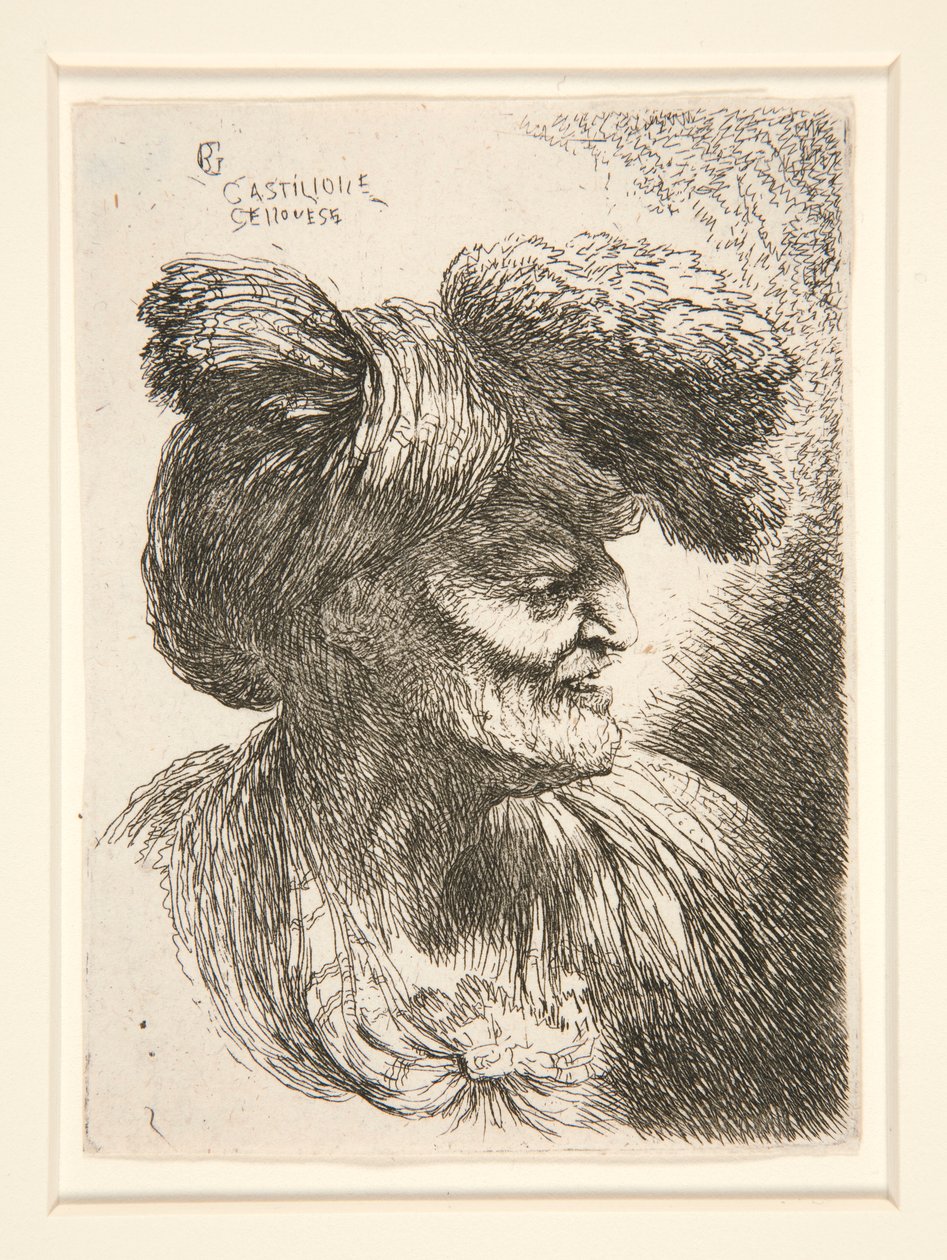 Figur nach rechts, aus der Serie Kleine Studien von Köpfen von Giovanni Benedetto Castiglione
