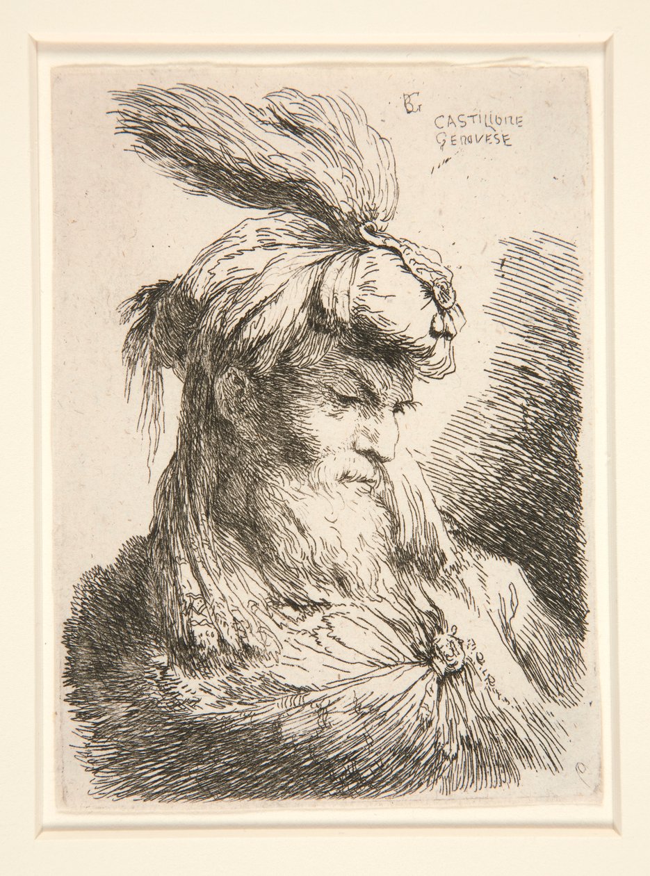 Figur nach rechts gewandt, aus der Serie Kleine Studien von Köpfen von Giovanni Benedetto Castiglione