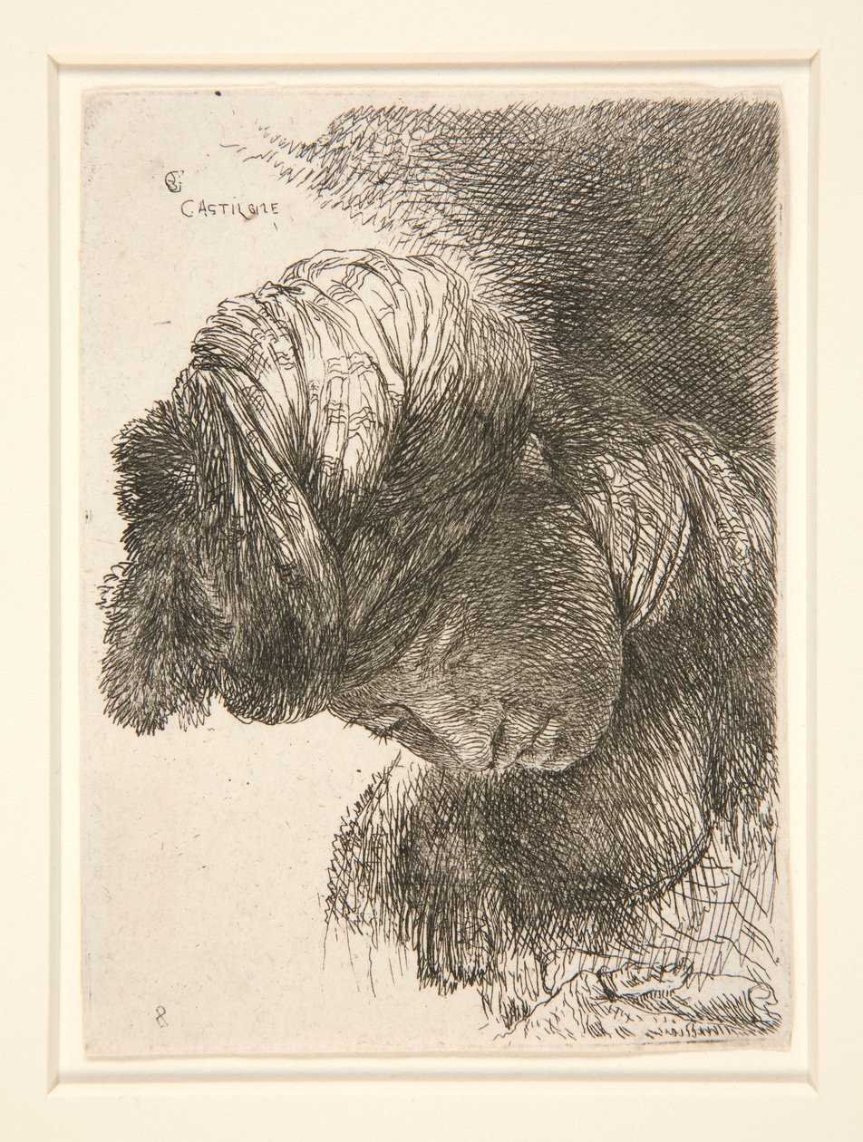Figur mit gesenktem Kopf, aus der Serie Kleine Studien von Köpfen von Giovanni Benedetto Castiglione