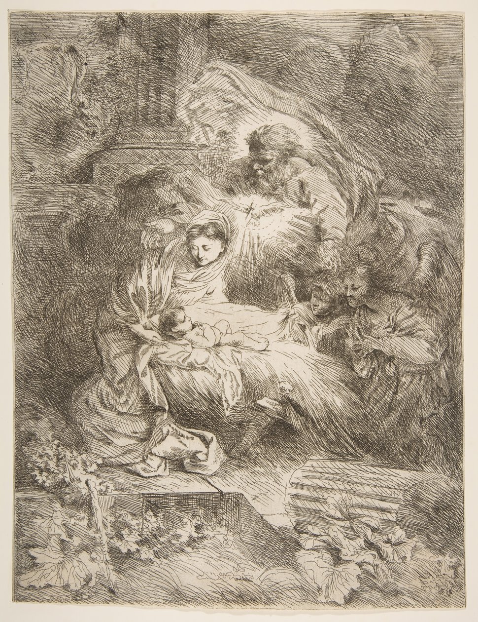 Gott der Vater beobachtet die Jungfrau und das Kind, Engel rechts, ca. 1645-47 von Giovanni Benedetto Castiglione