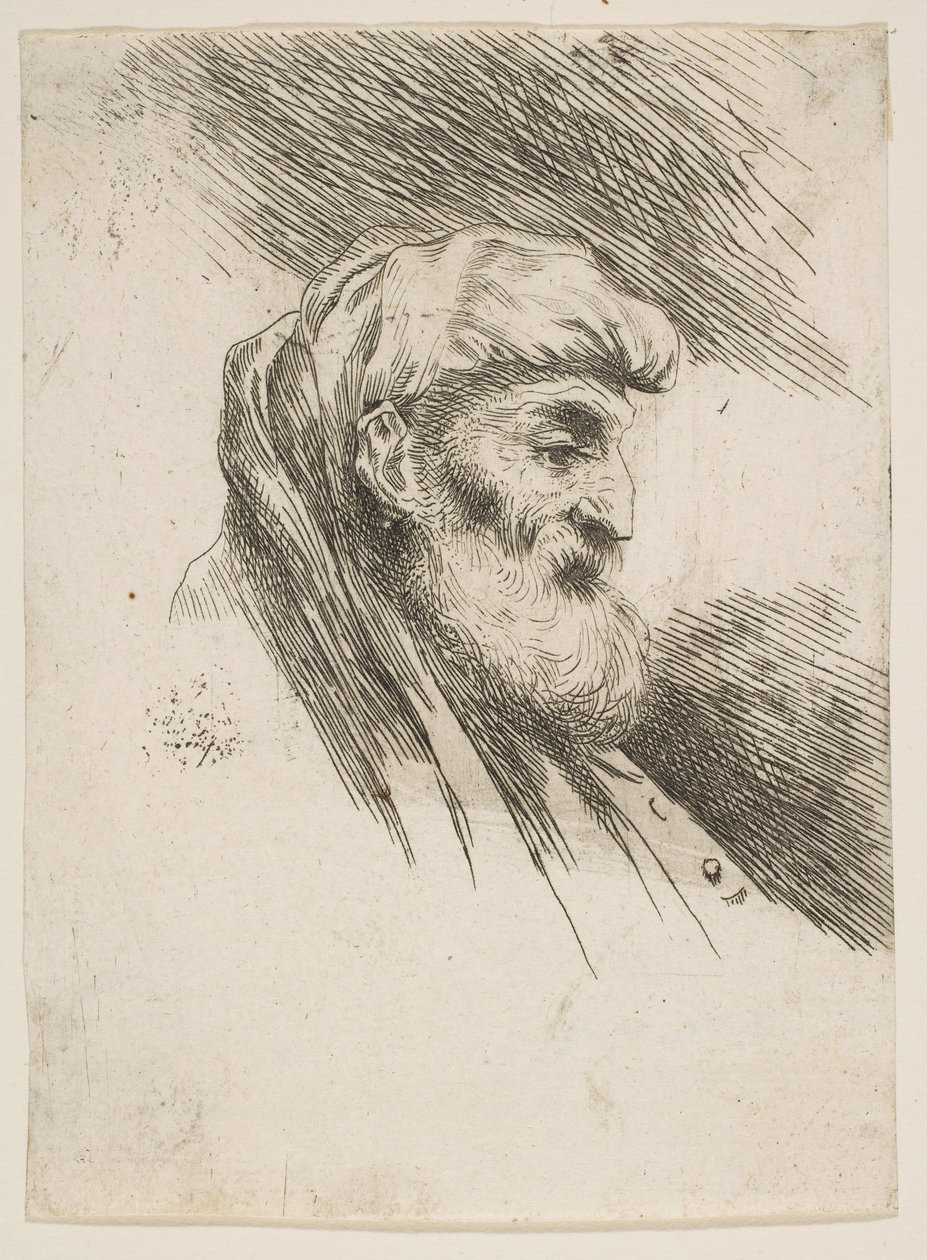 Kopf eines alten bärtigen Mannes nach rechts, aus der Serie Kleine Köpfe im Orient von Giovanni Benedetto Castiglione