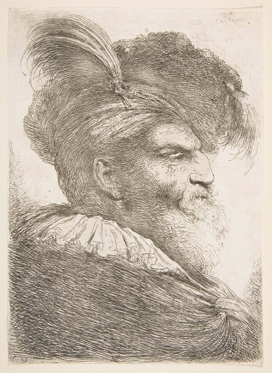 Kopf eines alten Mannes nach rechts, aus der Serie der großen orientalischen Köpfe, ca. 1645-1650 von Giovanni Benedetto Castiglione
