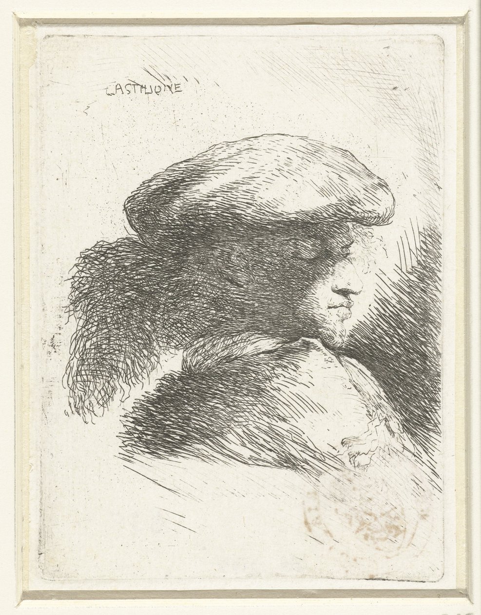 Kopf eines jungen Mannes mit einer Federkappe (Serie: Kleine studie van hoofden met oosterse hoofddeksels) von Giovanni Benedetto Castiglione