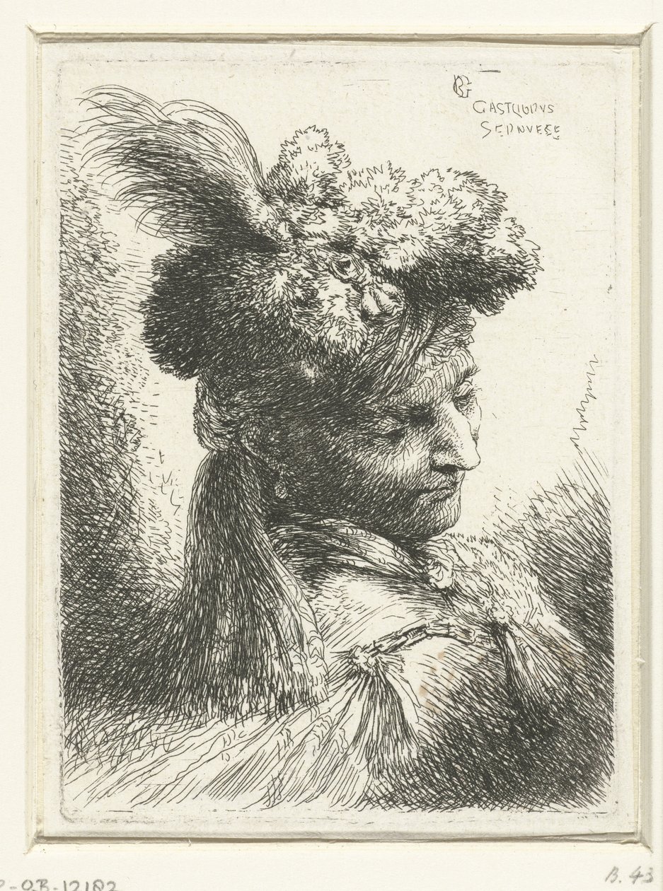 Kopf eines jungen Mannes mit Ohrring (Serie: Kleine Studien von Köpfen mit orientalischen Kopfbedeckungen) von Giovanni Benedetto Castiglione