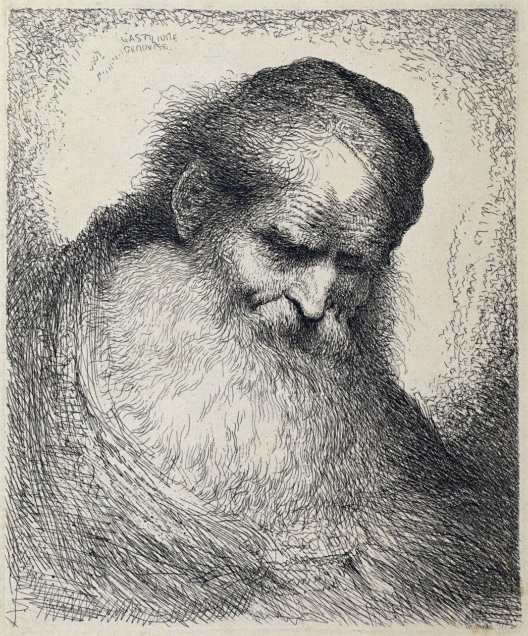 Kopf eines schlafenden alten Mannes von Giovanni Benedetto Castiglione