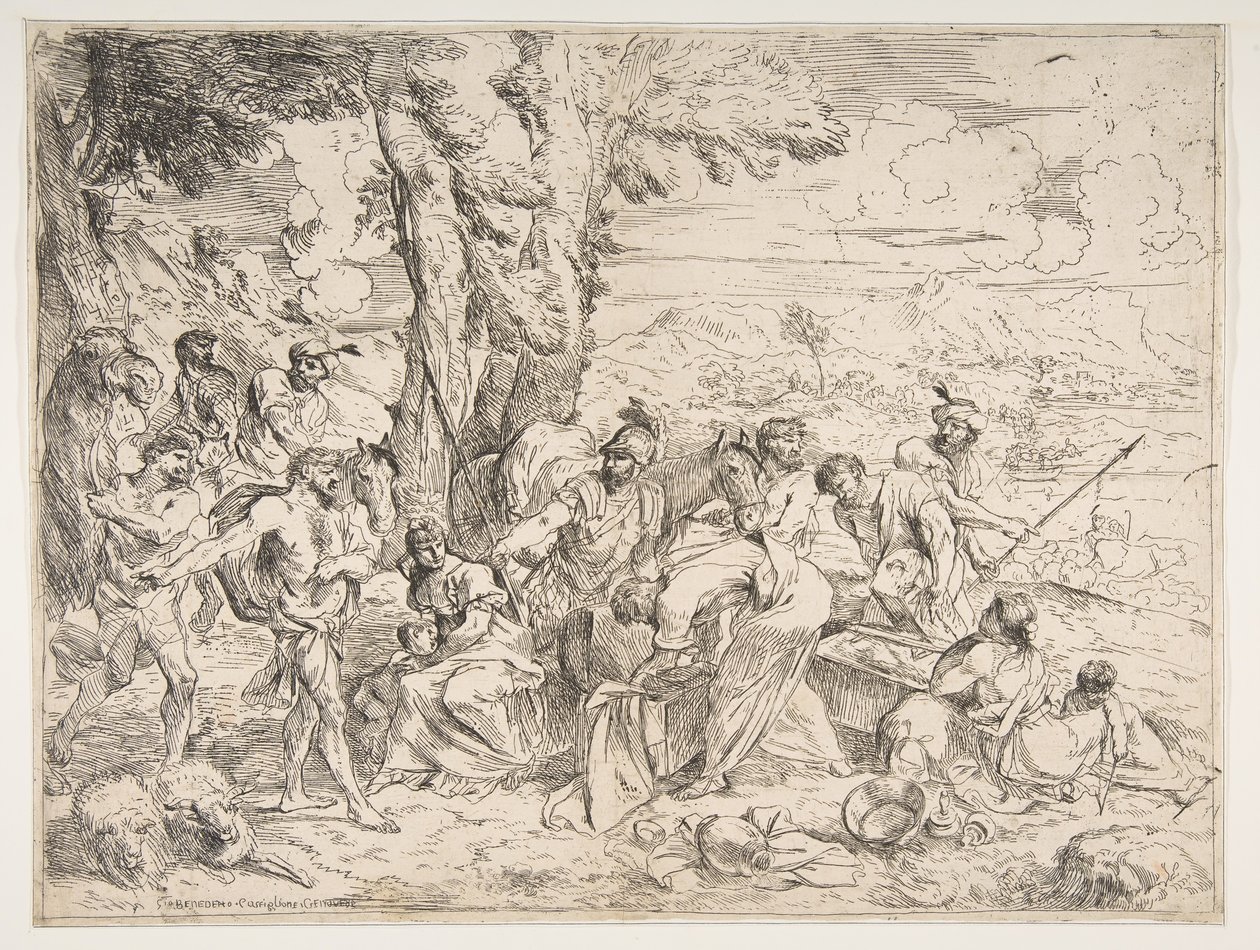 Laban sucht nach Götzen unter Jakobs Besitz von Giovanni Benedetto Castiglione