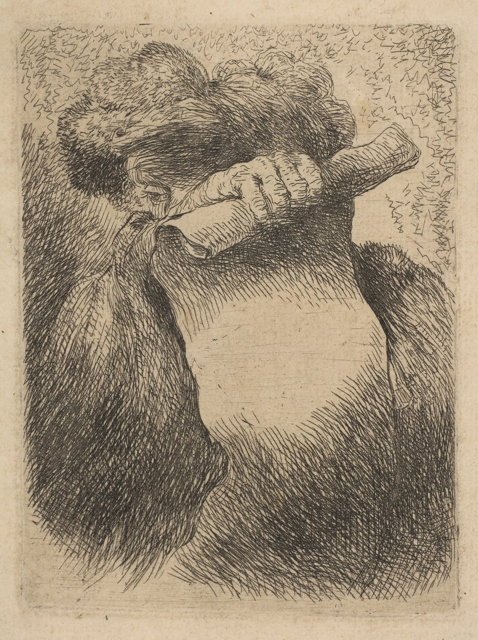 Mann hält eine Schriftrolle vor sein Gesicht, aus der Serie Kleine Köpfe im Orient, ca. 1645-50 von Giovanni Benedetto Castiglione