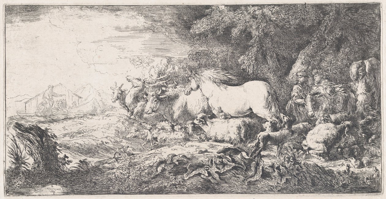 Noah und die Tiere betreten die Arche, ca. 1650-55 von Giovanni Benedetto Castiglione