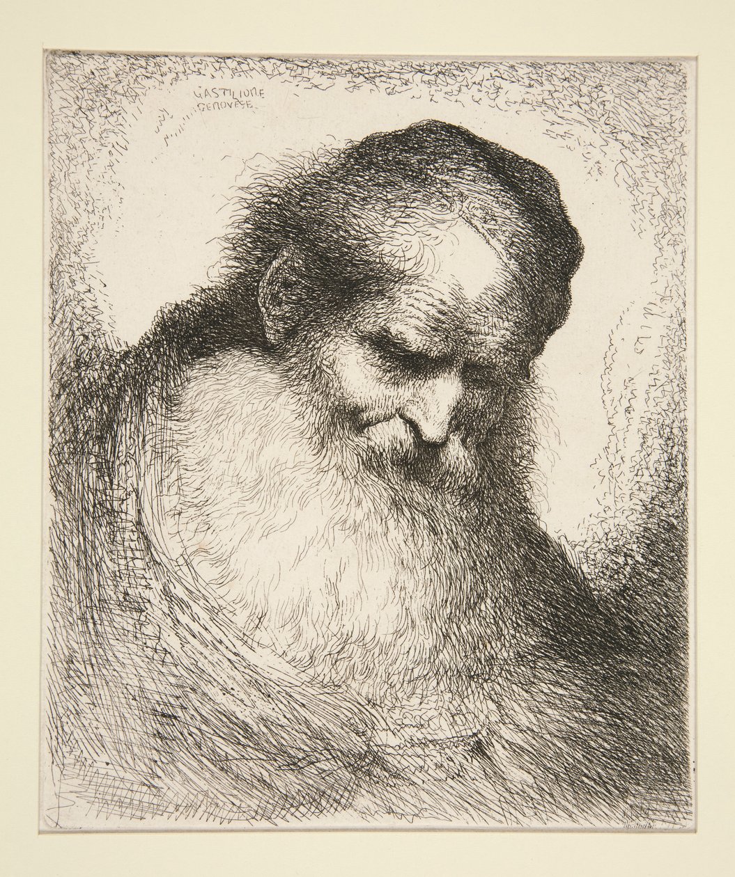 Alter Mann mit Bart, von vorne gesehen (aus der Serie Große orientalische Köpfe) von Giovanni Benedetto Castiglione