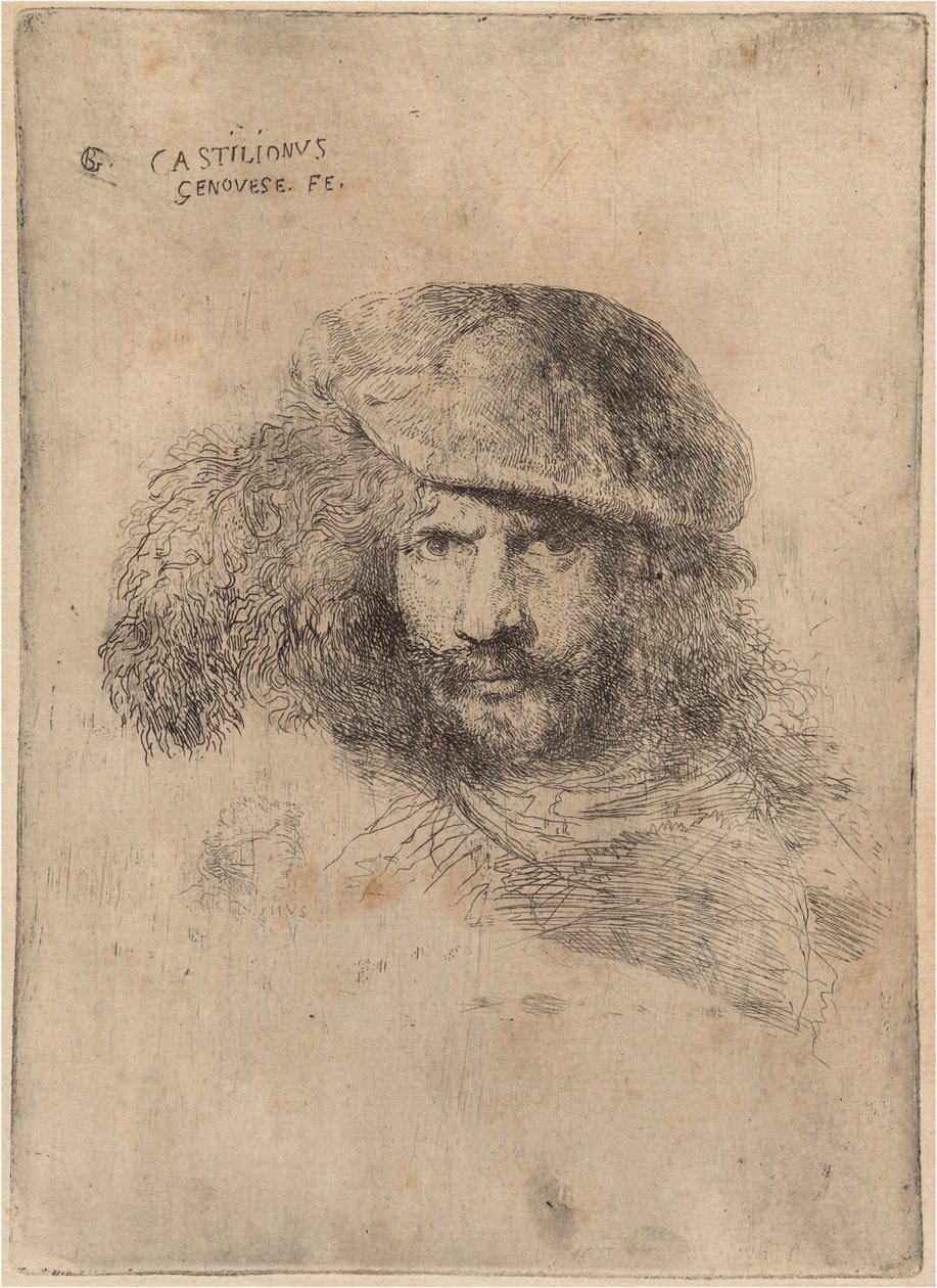 Selbstporträt(?), mit Federhut ["Porträt von Bernini"] von Giovanni Benedetto Castiglione