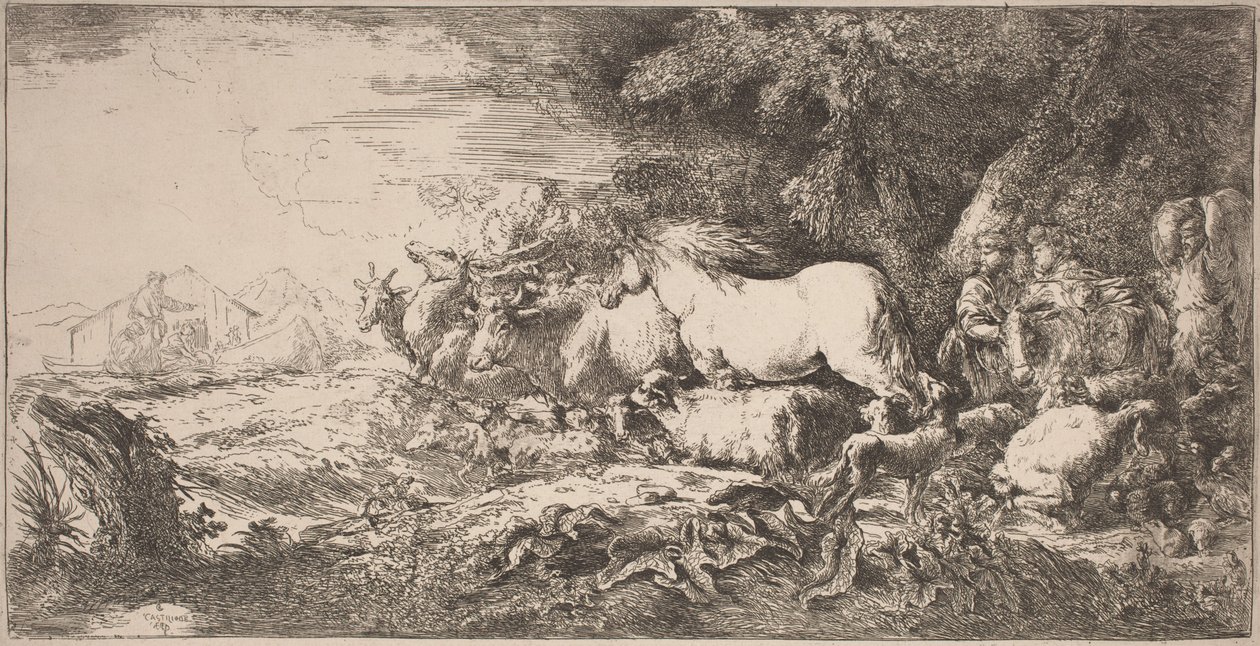 Die Tiere gehen zur Arche von Giovanni Benedetto Castiglione
