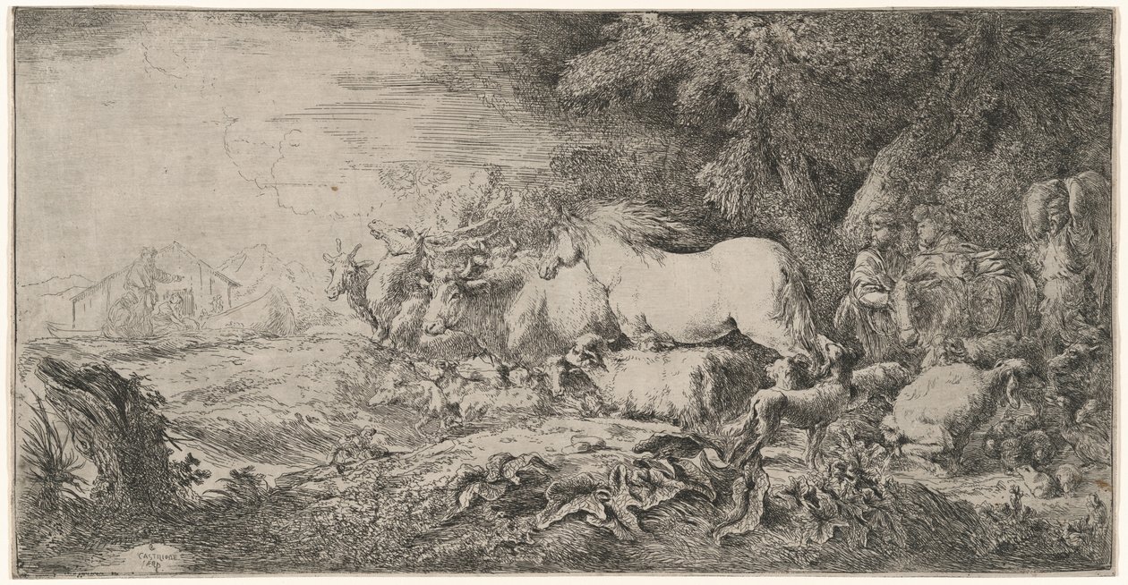 Die Tiere gehen zur Arche von Giovanni Benedetto Castiglione