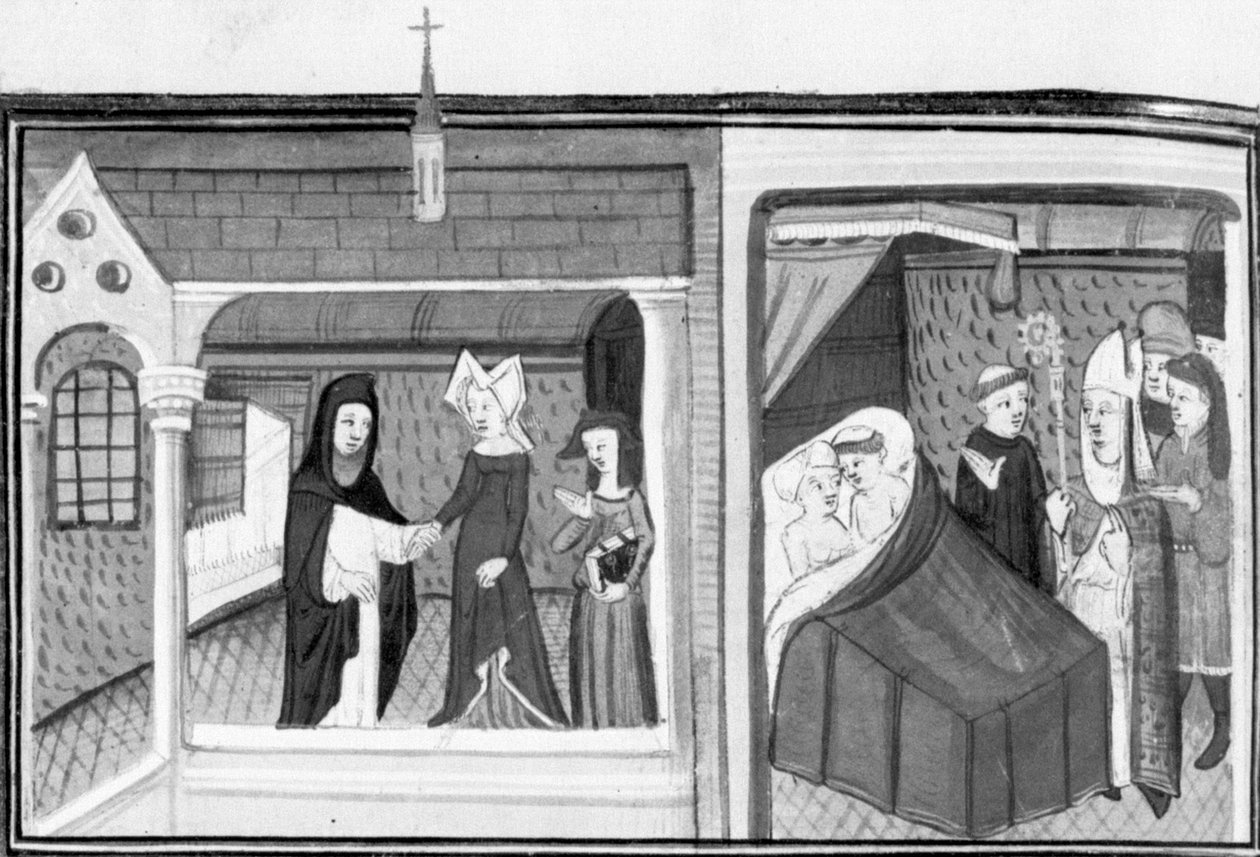 Dekameron, Madame Piccarda besucht den Pfarrer von Fiesole; der Pfarrer wird vom Bischof im Bett mit der Magd überrascht. Achter Tag, Novelle 4 von Giovanni Boccaccio