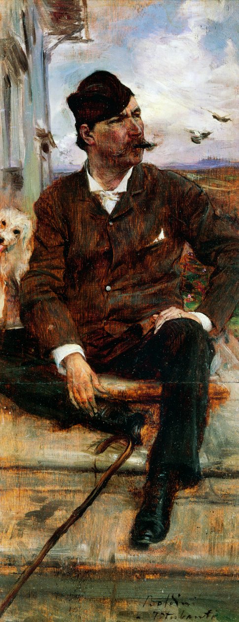 Porträt des Malers Cristiano Banti mit kariertem Hut von Giovanni Boldini