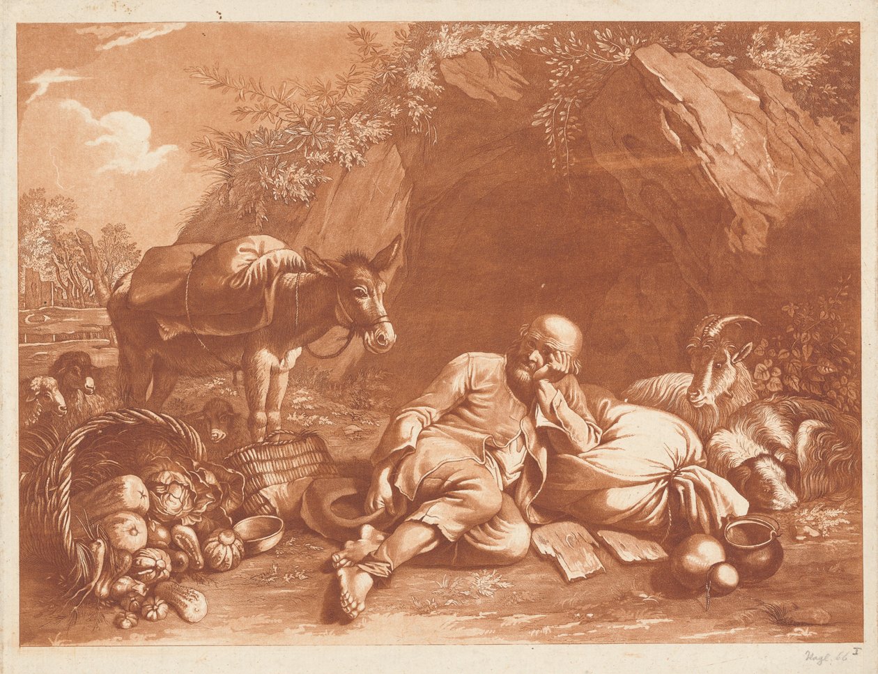 Ein alter Mann, der sich auf einen Sack lehnt von Giovanni De Pian after Francesco Londonio