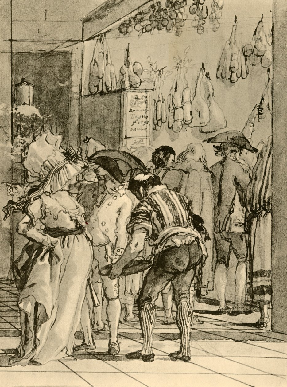 Ein Laden mit geräucherten Waren von Giovanni Domenico Tiepolo